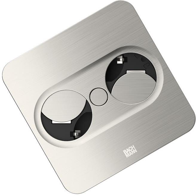 Модул TWIST 2 КВАДРАТЕН с 2х Шуко, с кабел 2м, цвят Инокс, Bachmann