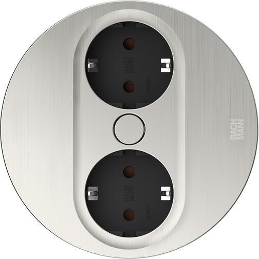 Модул TWIST 2 КРЪГЪЛ с 2х Шуко, с кабел 2м, цвят Инокс, Bachmann