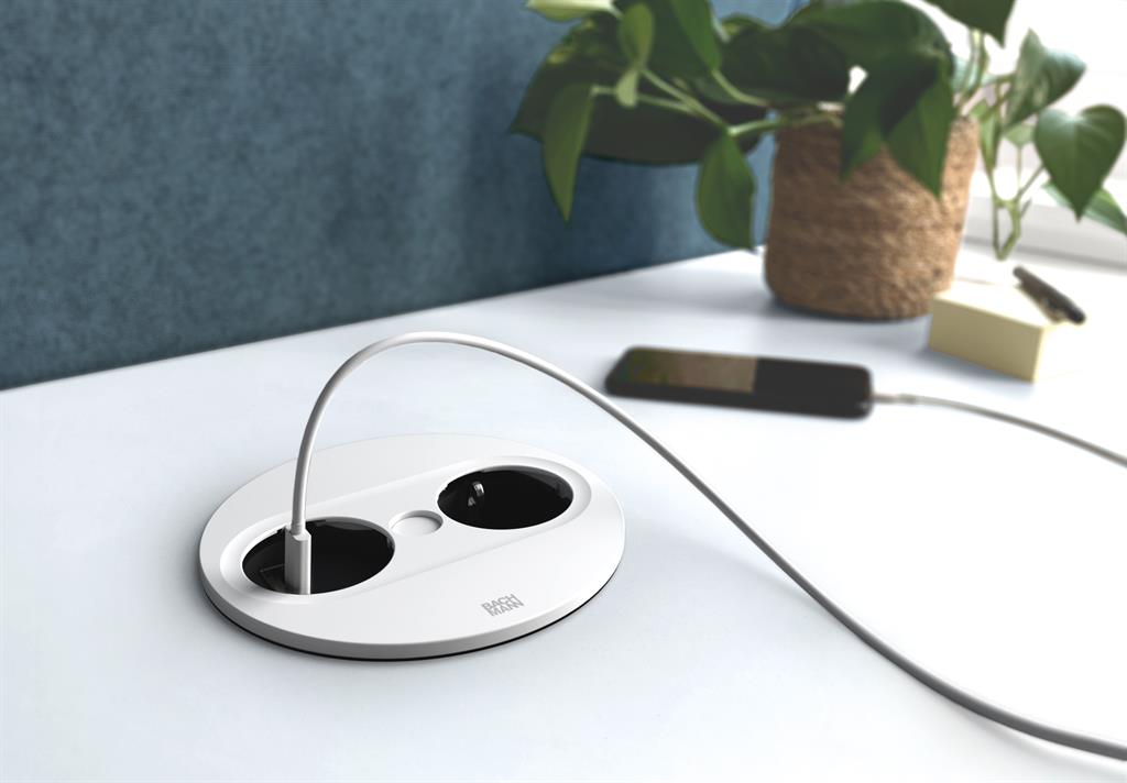 Модул TWIST 2 КРЪГЪЛ с 1х Шуко и USB тип A+C, с кабел 2м, цвят Бял, Bachmann