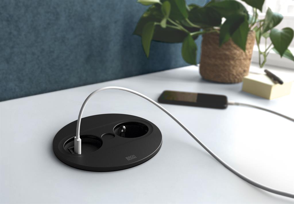 Модул TWIST 2 КРЪГЪЛ с 1х Шуко и USB тип A+C, с кабел 2м, цвят Черен, Bachmann