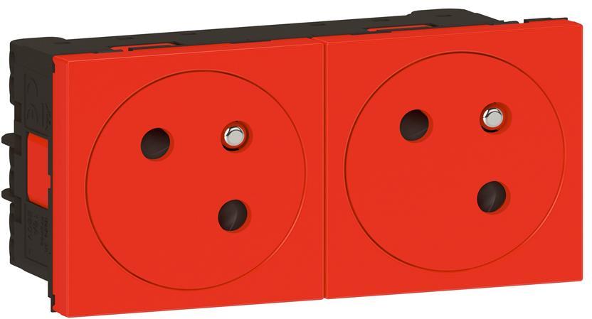 Контакт ФРЕНСКИ стандарт ДВОЕН 45° плосък 4 мод. цвят червен Mosaic Legrand