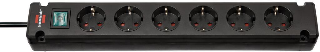 Разклонител с копче ЧЕРЕН 6x2P+E с кабел 3 метра / 1.5mm2 Bremounta Brennenstuhl /до изчерпване/