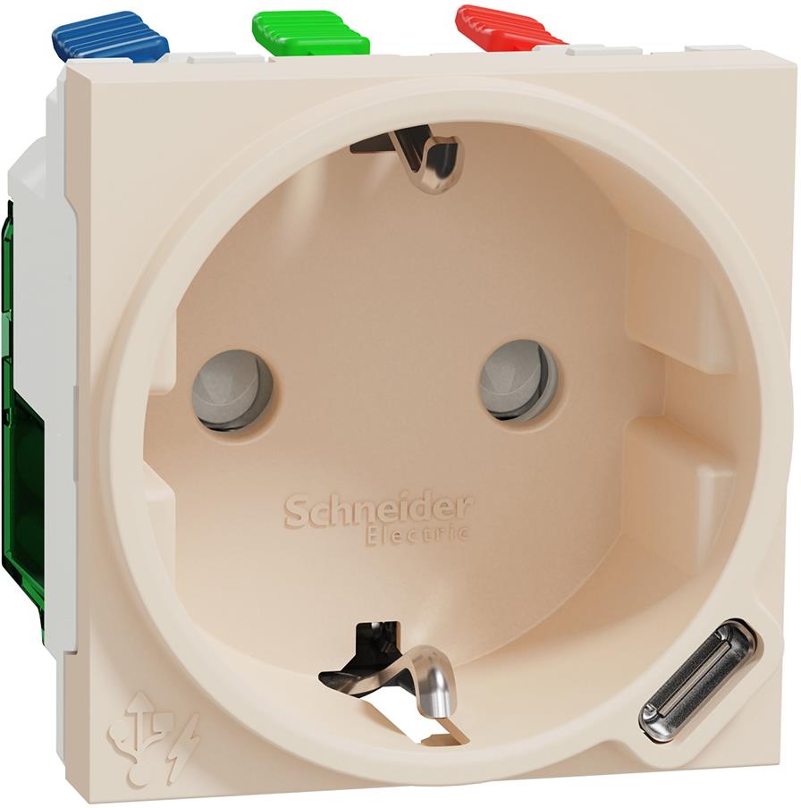 Контакт шуко с детска защита авт. и USB тип C 2 мод. цвят Крем Unica SE