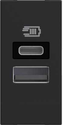 Розетка 2xUSB за зареждане тип A+C 3A 15W 1 мод. цвят Черен /блистер/ Classia Bticino