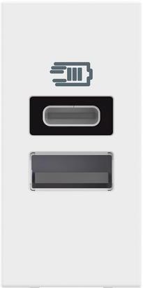 Розетка 2xUSB за зареждане тип A+C 3A 15W 1 мод. цвят Бял /блистер/ Classia Bticino