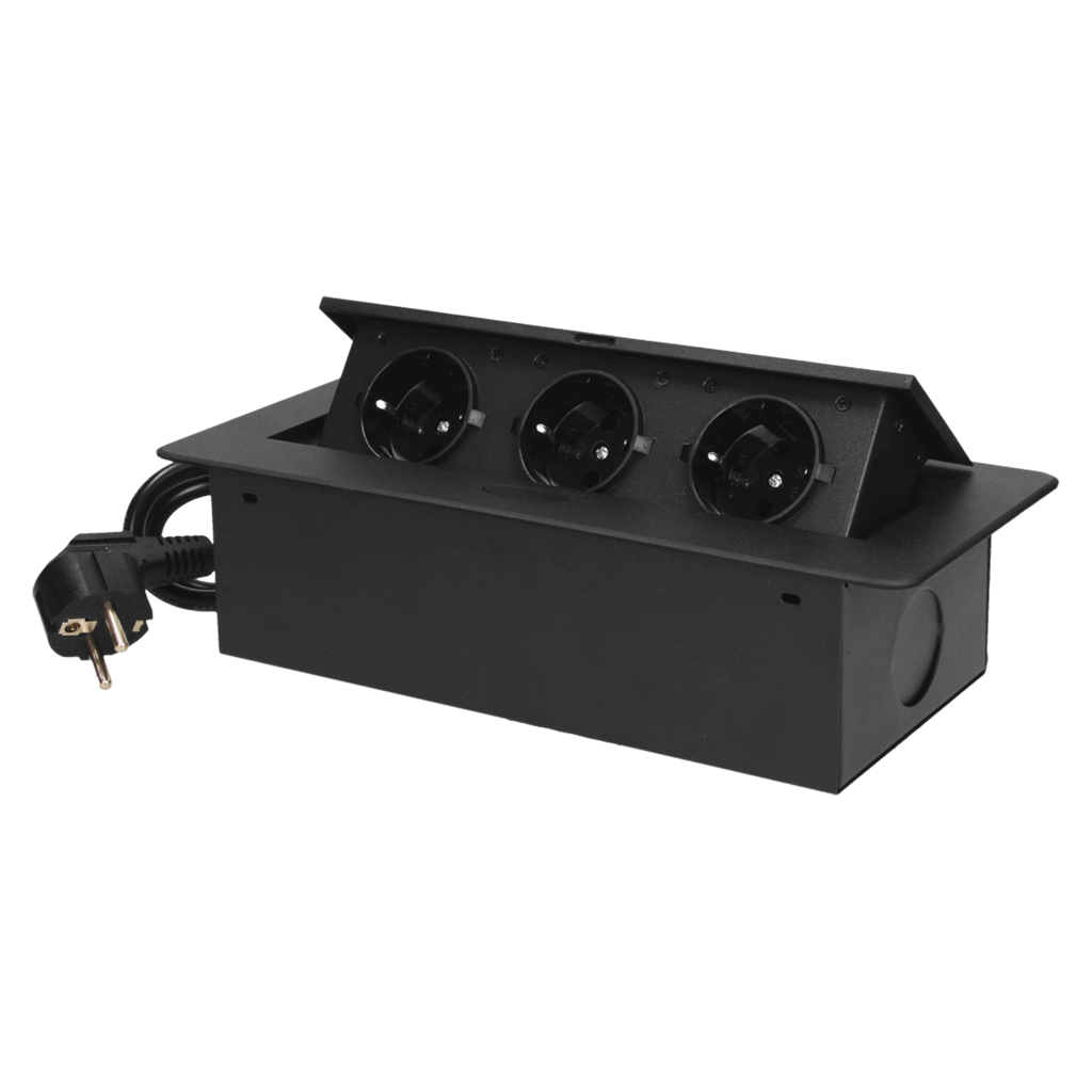 Мебелна кутия Pop-Up, с контакти 3х шуко, с кабел 1.5м, 227x112x65mm, цвят ЧЕРЕН, ORNO