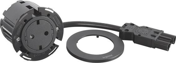 Модул за вграждане в бюро с 1х Шуко, GST18, Ø60mm, цвят ЧЕРЕН, Incara Disq Legrand