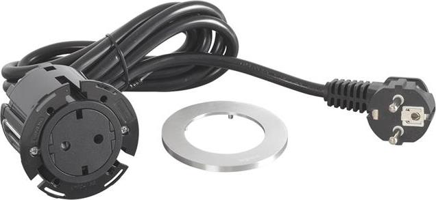 Модул за вграждане в бюро с 1х Шуко, кабел 2m, Ø60mm, цвят ЧЕРЕН МЕТАЛ, Incara Disq Legrand