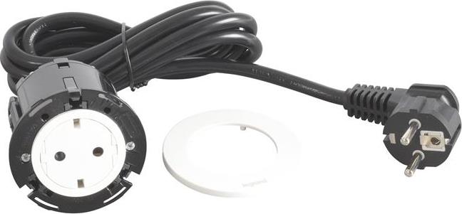 Модул за вграждане в бюро с 1х Шуко, кабел 2m, Ø60mm, цвят БЯЛ, Incara Disq Legrand