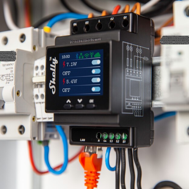 Импулсно Smart реле 4х On/Off 16A (40A) с мерител за DIN монтаж Shelly PRO 4PM - 268049S