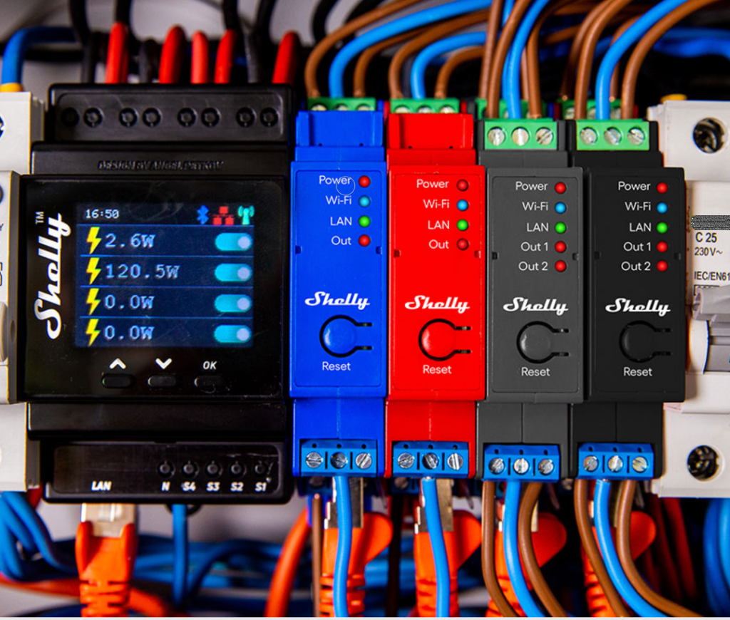 Импулсно Smart реле 4х On/Off 16A (40A) с мерител за DIN монтаж Shelly PRO 4PM - 268049S