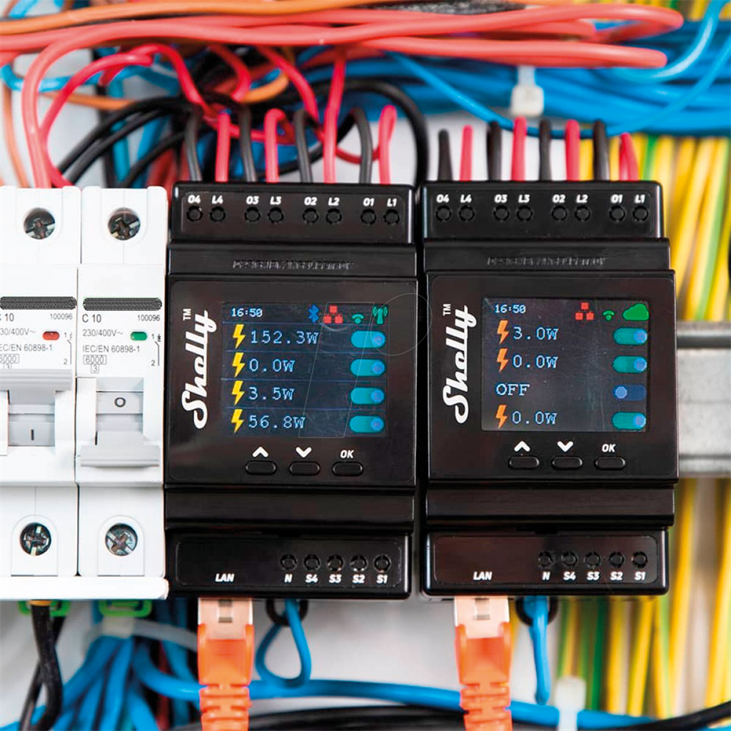 Импулсно Smart реле 4х On/Off 16A (40A) с мерител за DIN монтаж Shelly PRO 4PM - 268049S