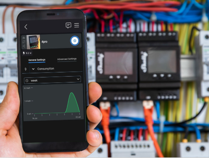 Импулсно Smart реле 4х On/Off 16A (40A) с мерител за DIN монтаж Shelly PRO 4PM - 268049S