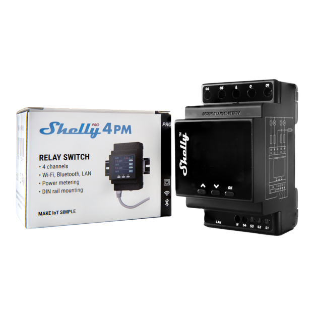 Импулсно Smart реле 4х On/Off 16A (40A) с мерител за DIN монтаж Shelly PRO 4PM - 268049S