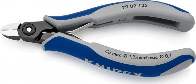 Клещи диагонални резачки, синьо-сива ръкохватка 125мм, с отваряща пружина, Knipex