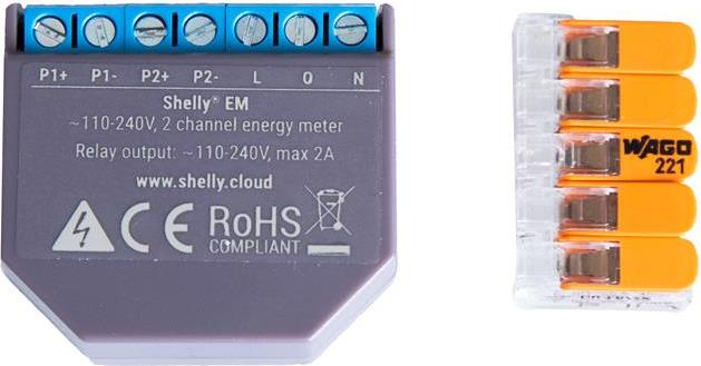 Микромодул Smart монофазен мерител 2х до 120A Shelly EM - 262207S