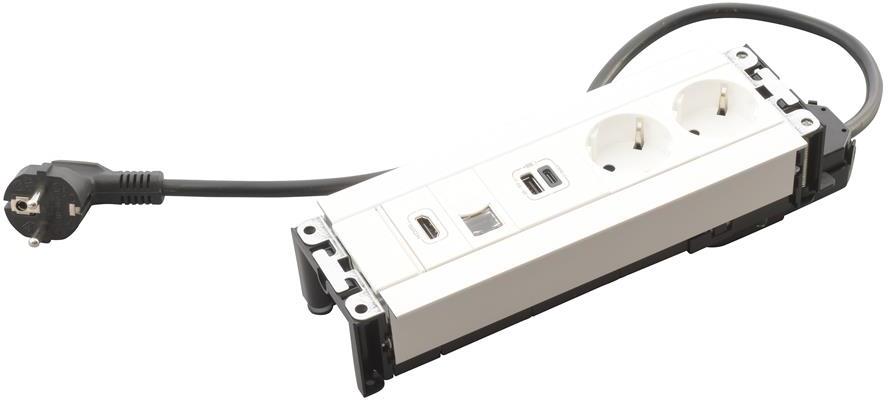 Мебелна кутия с 2х Шуко, USB тип A+C, HDMI и RJ45 Cat.6 UTP, кабел 2m, 247x80mm, цвят БЯЛ, Incara Multilink Legrand