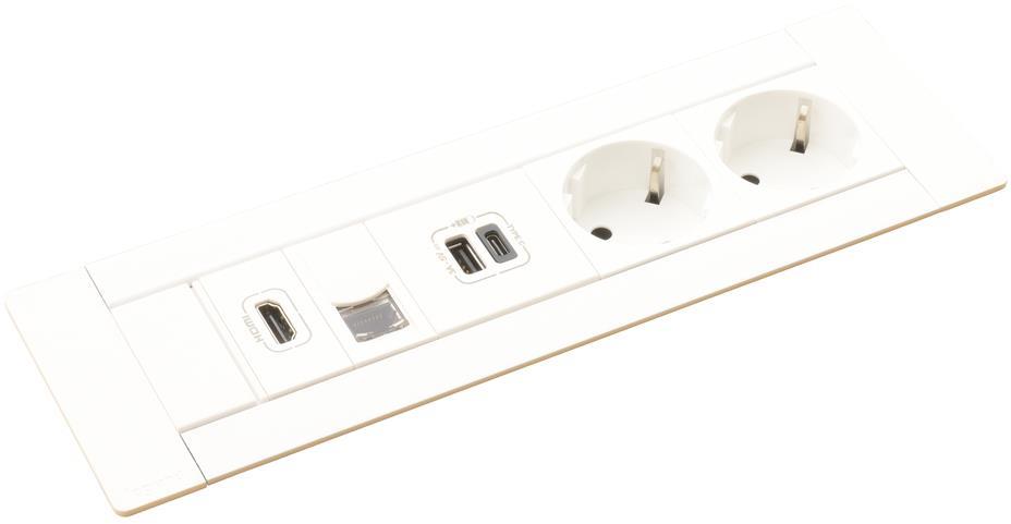 Мебелна кутия с 2х Шуко, USB тип A+C, HDMI и RJ45 Cat.6 UTP, кабел 2m, 247x80mm, цвят БЯЛ, Incara Multilink Legrand