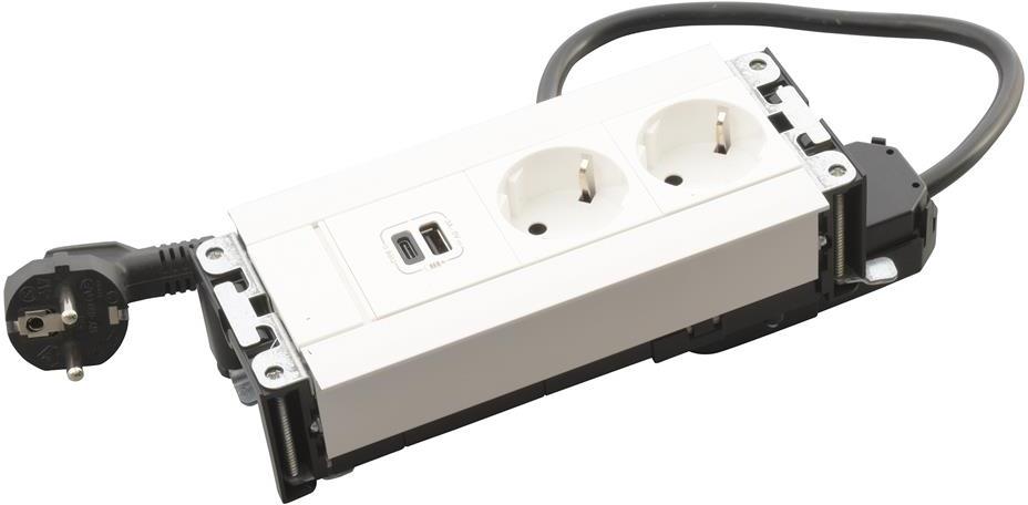 Мебелна кутия с 2х Шуко и USB тип A+C, кабел 2m, 202x80mm, цвят БЯЛ, Incara Multilink Legrand