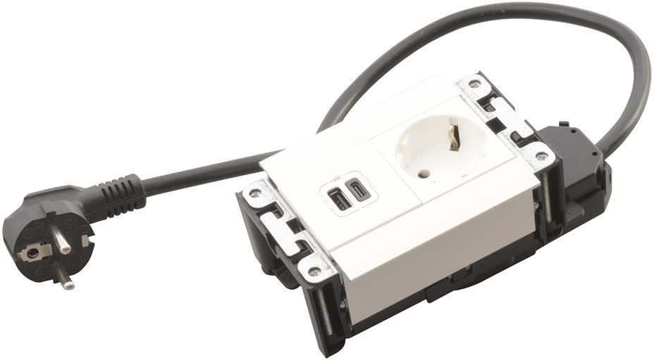 Мебелна кутия с 1х Шуко и USB тип A+C, кабел 2m, 134x80mm, цвят БЯЛ, Incara Multilink Legrand