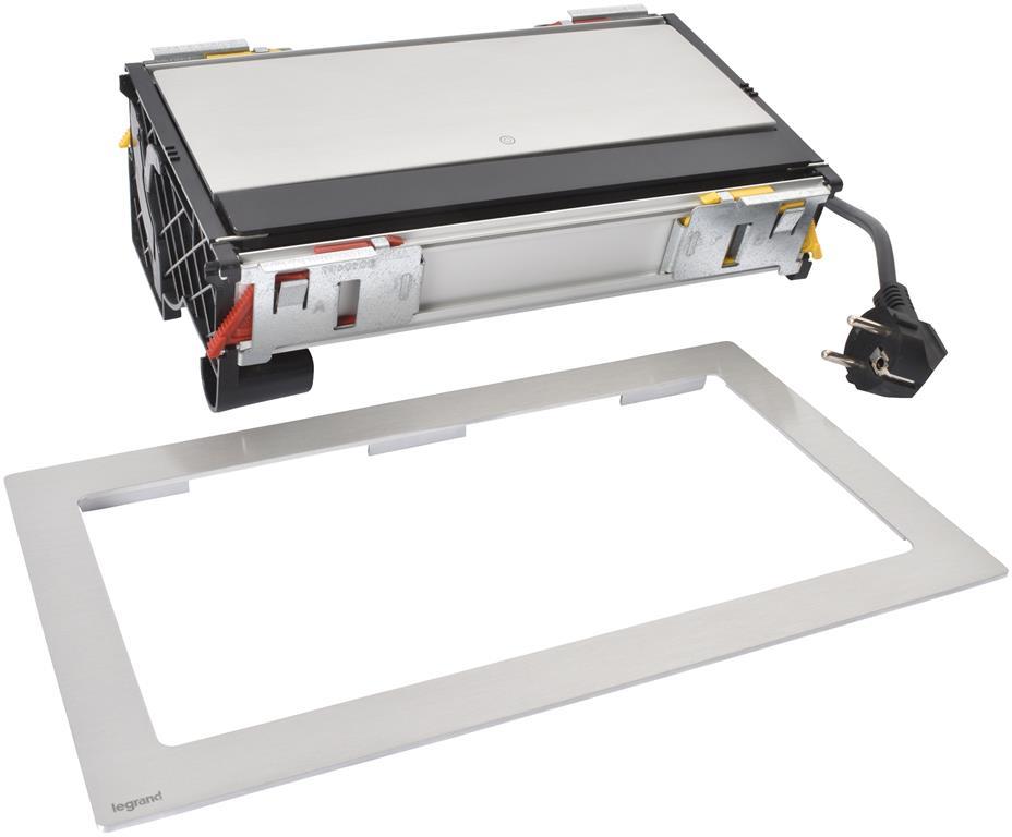 Мебелна кутия с 2х Шуко, USB тип A+C, HDMI и RJ45 Cat.6 UTP, кабел 2m, 303x171mm, цвят ЧЕРЕН МЕТАЛ, Incara Flip-Up Legrand