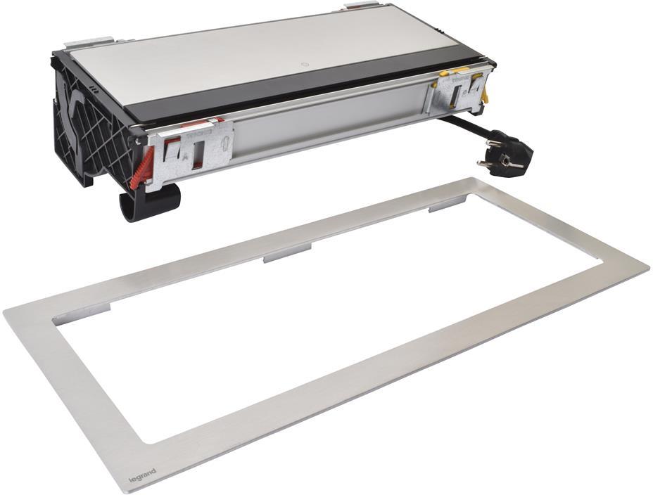 Мебелна кутия с 3х Шуко, USB тип A+C, HDMI и 3x RJ45 Cat.6 UTP, кабел 2m, 393x171mm, цвят ЧЕРЕН МЕТАЛ, Incara Flip-Up Legrand