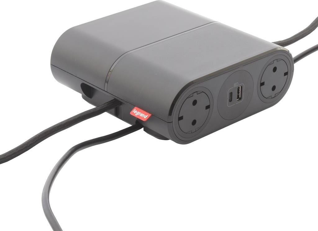 Разклонител 4x Шуко, USB тип A+C и HDMI 2m, кабел 2.5m и GST18, цвят ЧЕРЕН Incara Link'On Legrand