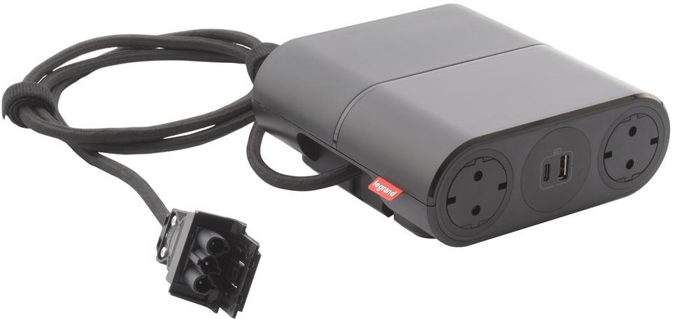 Разклонител 4x Шуко и USB тип A+C, удължител 1.5m с GST18, цвят ЧЕРЕН Incara Link'On Legrand