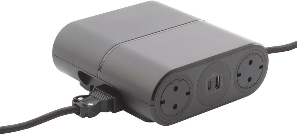 Разклонител 4x Шуко и USB тип A+C, кабел 2.5m и GST18, цвят ЧЕРЕН Incara Link'On Legrand