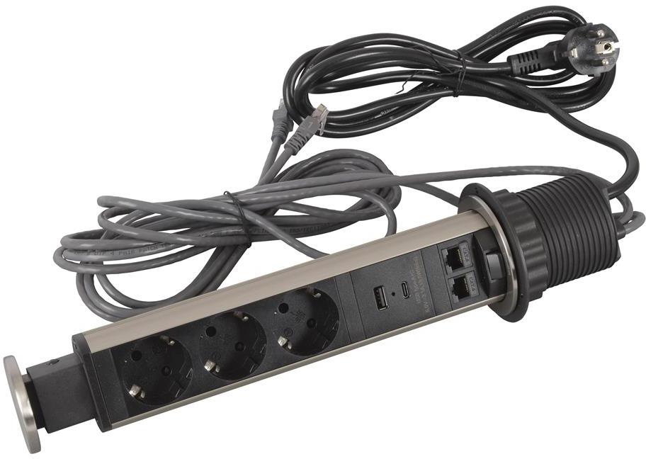 Мебелна колона Pop-Up, с контакти 3х шуко, 2х USB тип A+C, 2x RJ45 Cat.6 FTP, кабел 2m, Ø60mm, Incara Tower Legrand