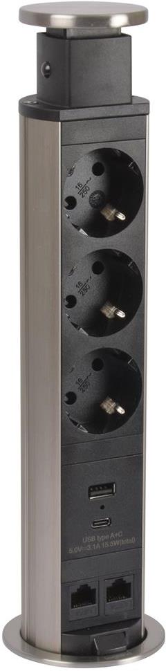 Мебелна колона Pop-Up, с контакти 3х шуко, 2х USB тип A+C, 2x RJ45 Cat.6 FTP, кабел 2m, Ø60mm, Incara Tower Legrand