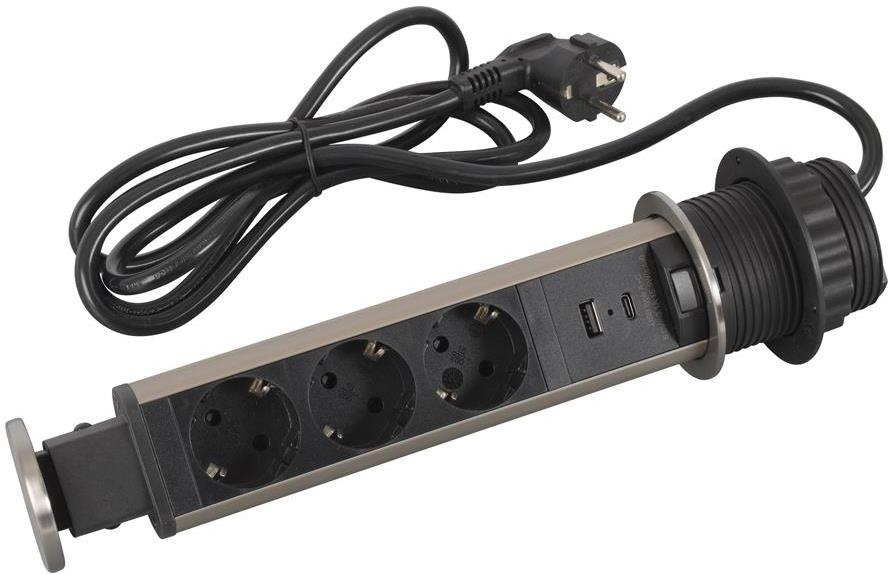 Мебелна колона Pop-Up, с контакти 3х шуко, 2х USB тип A+C, кабел 2m, Ø60mm, Incara Tower Legrand