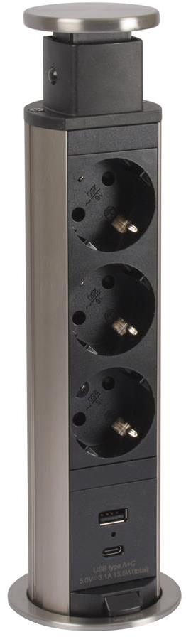 Мебелна колона Pop-Up, с контакти 3х шуко, 2х USB тип A+C, кабел 2m, Ø60mm, Incara Tower Legrand