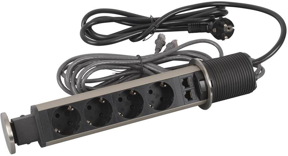 Мебелна колона Pop-Up, с контакти 4х шуко, 2x RJ45 Cat.6 FTP, кабел 2m, Ø60mm, Incara Tower Legrand