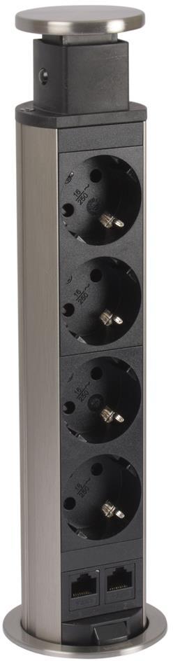 Мебелна колона Pop-Up, с контакти 4х шуко, 2x RJ45 Cat.6 FTP, кабел 2m, Ø60mm, Incara Tower Legrand