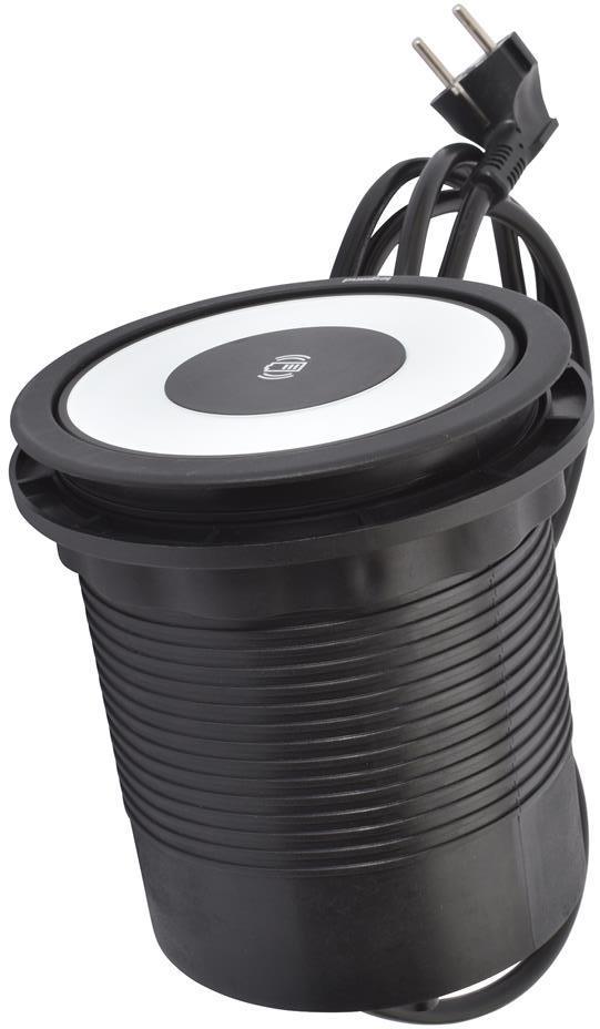 Мебелна колона Pop-Up, с контакти 4х шуко, 2х USB тип A+C, индуктивно зарядно 10W, кабел 2m, Ø120mm, Incara Tower Legrand