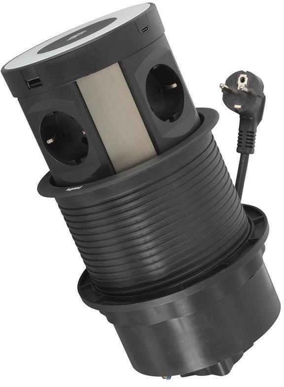 Мебелна колона Pop-Up, с контакти 4х шуко, 2х USB тип A+C, индуктивно зарядно 10W, кабел 2m, Ø120mm, Incara Tower Legrand