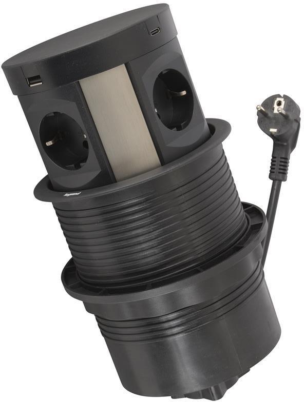 Мебелна колона Pop-Up, с контакти 4х шуко, 2х USB тип A+C, кабел 2m, Ø120mm, Incara Tower Legrand