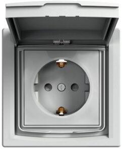 Контакт ШУКО 16A с капак IP44 и детска защита моноблок цвят Алуминий Asfora SE