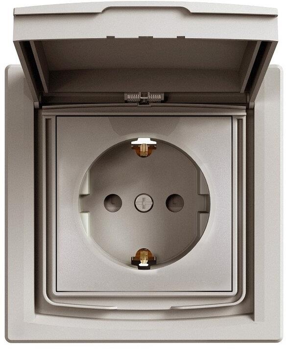 Контакт ШУКО 16A с капак IP44 и детска защита моноблок цвят Бронз Asfora SE