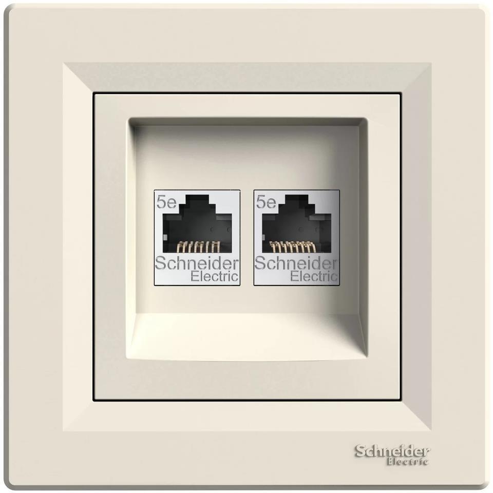Розетка 2xRJ45 UTP cat.5e моноблок цвят Крем Asfora SE