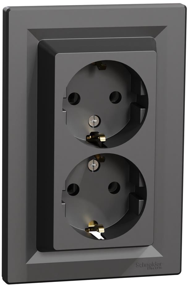 Контакт шуко ДВОЕН 16A моноблок цвят Антрацит Asfora SE