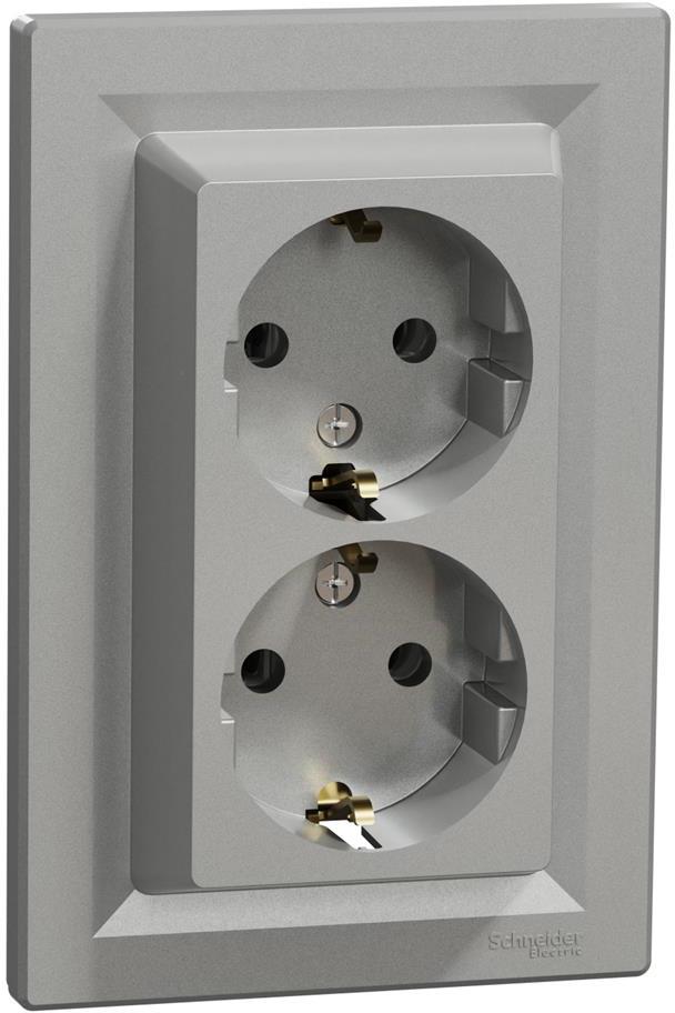 Контакт шуко ДВОЕН 16A моноблок цвят Алуминий Asfora SE