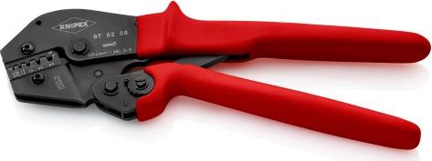 Клещи за кримпване на кабелни накрайници 0.25-6мм2, закалени, синьо-червена ръкохватка 250мм, с пружина, Knipex