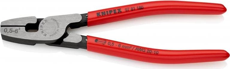 Клещи за кримпване на кабелни накрайници 0.5-6мм2, червена ръкохватка 180мм, Knipex