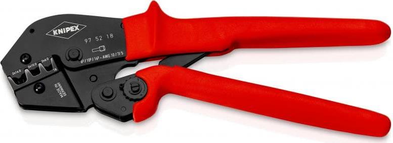 Клещи за кримпване на кабелни накрайници 6-16мм2 двойни изолирани, закалени, синьо-червена ръкохватка 250мм, с пружина, Knipex