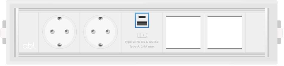 Модул Level-E 5M с 2х Шуко, USB тип A+C и 2х празни модула, цвят Бял, ABL
