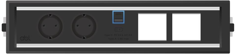 Модул Level-E 5M с 2х Шуко, USB тип A+C и 2х празни модула, цвят Черен, ABL