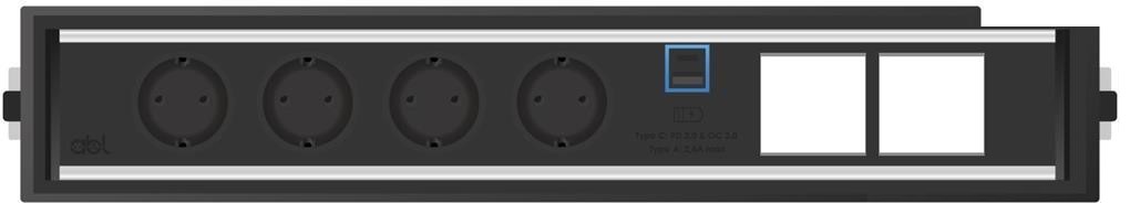 Модул Level-E 7M с 4х Шуко, USB тип A+C и 2х празни модула, цвят Черен, ABL