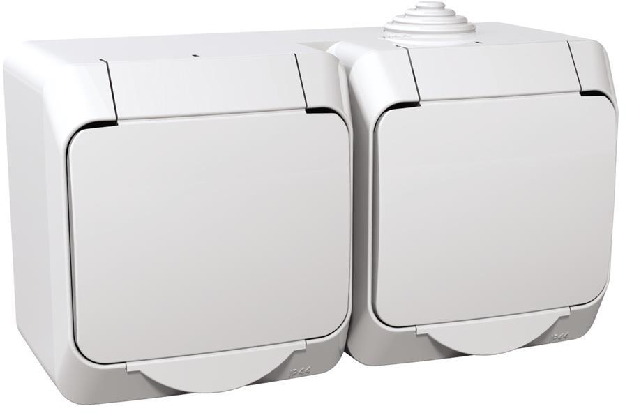 Двоен контакт шуко с детска защита IP44 цвят Бял Cedar Plus SE